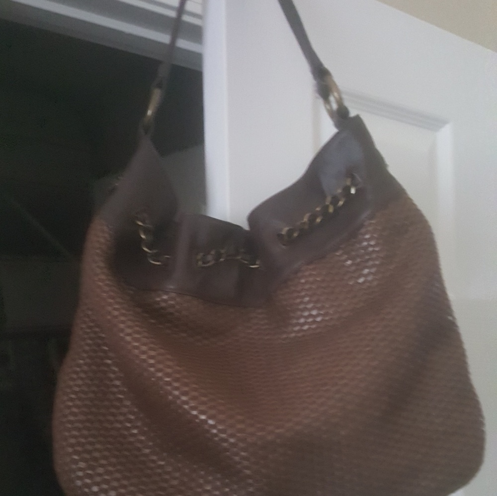 TALBOTS woven w/leather trim, straps & bottom